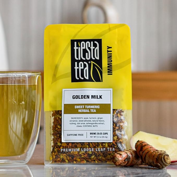 Tiesta Tea - Golden Milk, Loose Leaf, Sweet Turmeric Herbal Tea, Non-Caffeinated Herbal Blend, Makes Hot or Iced Up to 20-25 Cups, 3oz Resealable Pouch - Bloomnest