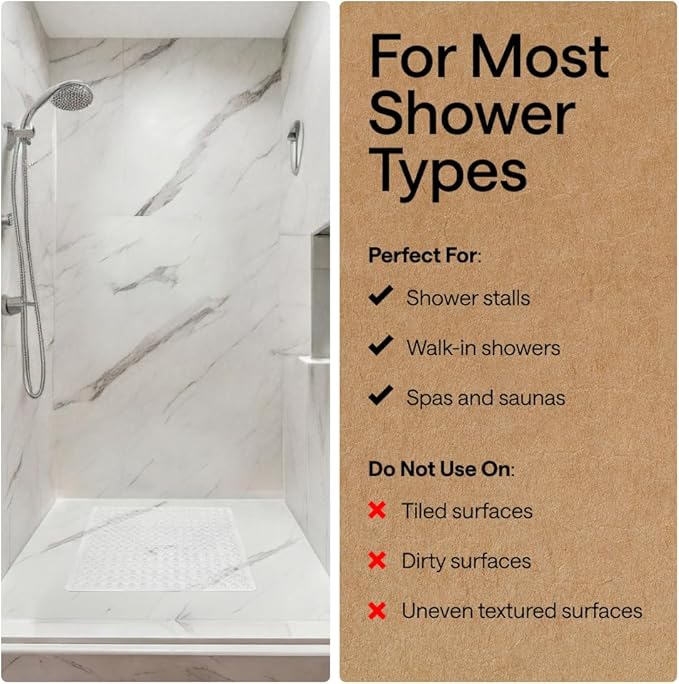 GORILLA GRIP Patented Square Shower Stall Mat, Small Bathtub Floor Mats for Stand Up Showers, Suction Cups and Drainage Holes, Machine Wash, Soft on Feet, Bathroom Accessories 21x21 Inch, 2 Pack White - Bloomnest