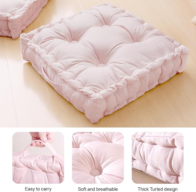 Square Floor Pillows, Large Floor Cushion for Adults Kids, Meditation Floor Pillow Seating Cushion with Shredded Memory Foam and Silk Wadding, 20"x20"x5" Blush - Bloomnest