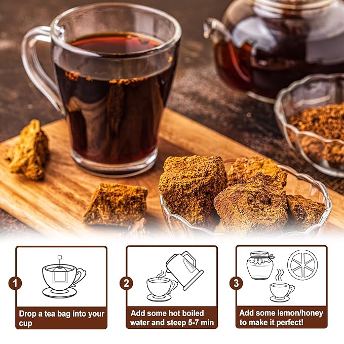 TEARELAE - Chaga Tea - 2g x 40 Count - Wild Harvest from Siberia - 100% Pure Natural Chaga Mushroom Tea Bag - Additive-Free - Non-GMO - Caffeine-free - Bloomnest