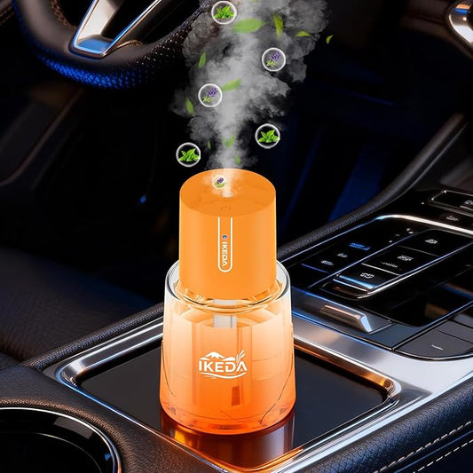 Ikeda Fragrance Smart Car Air Freshener,100ml Essential Oil Diffuser Aroma Diffuser, 3 Mode Adjustable Mini Scent Spray for Car with Touch Switch, Automotive Humidifier for Gift(Orange, Lavender) - Bloomnest