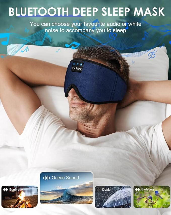 LC-dolida Sleep Headphones, Sleep Mask Bluetooth Wireless Music Eye Mask, Sleeping Headphones for Side Sleepers Sleep Mask with Bluetooth Headphones Ultra-Thin Stereo Speakers Perfect for Sleeping - Bloomnest