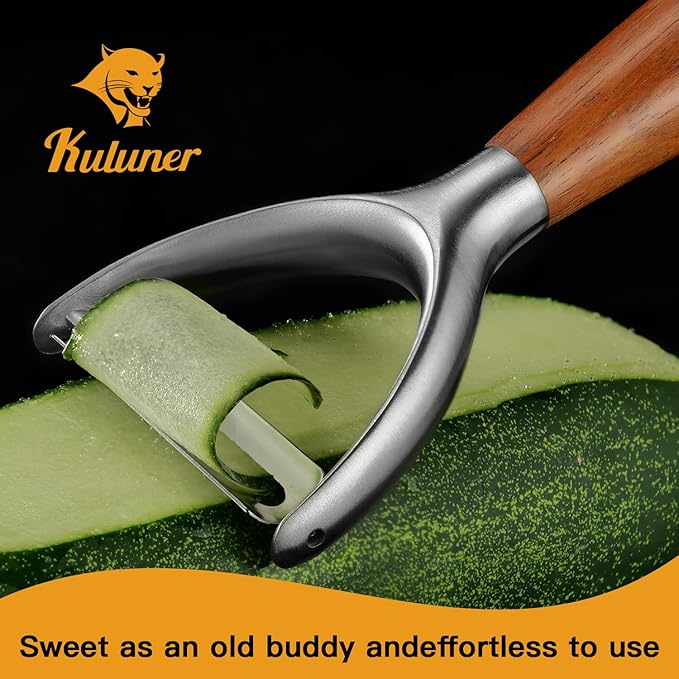 Premium Y Type 304 Stainless Steel Multifunctional Kitchen Peeler Real Wood Handle Ultra Sharp Blade Vegetable Potato Apple(Boluoge) - Bloomnest