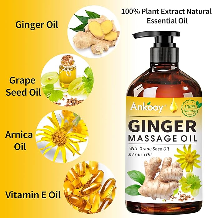 3 Pack Ginger Massage Oil with Arnica Oil,Vitamin E Oil and Grape Seed Oil,Ginger Oil for Lymphatic Drainage,100% Natural Ginger Essential Oil for Warming and Relaxing - Bloomnest