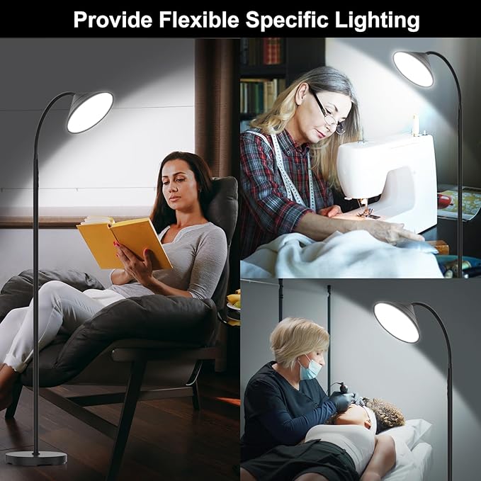 76" LED Floor Lamp, 18W/1800LM Super Bright Reading Standing Lamp,Stepless Dimmable&Adjustable Color Temperature 2700K-6500K w/Remote& Touch Control Lamps for Living Room Bedroom Office Black - Bloomnest