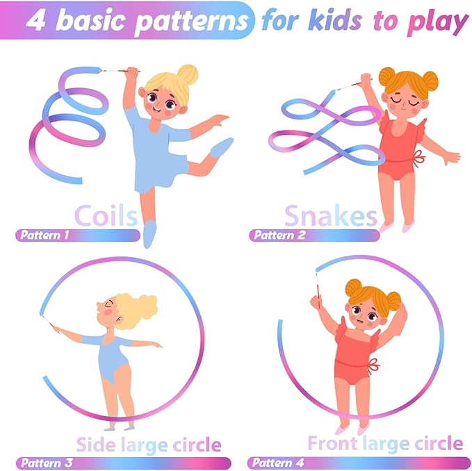Cikyner Gymnastics Ribbon, 2 Pack Colorful Gymnastics Band with Stick, Dance Band Children Rainbow Band for School and Home Game, Ideal for Girls on Children's Birthday Party or Christmas - Bloomnest