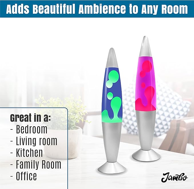 JAMBO 2 Pack- 16" Beautiful Lamp- Blue with Yellow/Green Wax and Purple with Pink Wax, Relaxing Liquid Lamp, Night Light Nightlight, Lamps for Adults Teens Kid - Bloomnest
