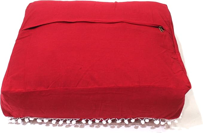 CRAFT KALA Meditation Floor Pillow Cover, Round Large Pillows Cover Seating for Adults, Bohemian Mandala Circle Cushions Cover for Outdoor Fireplace Yoga Living Room (Red, 18" Square) - Bloomnest