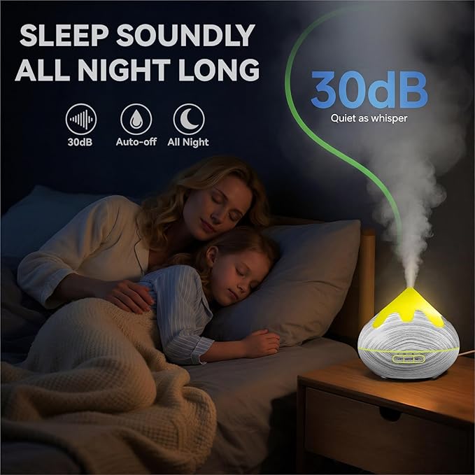 500ML Essential Oil Diffuser, Large Aromatherapy Diffuser with Remote Control, Air Diffusers for Home Office Room, Fragrance Humidifier with 7 Color LED & 2 Mist Mode, Glacier White - Bloomnest