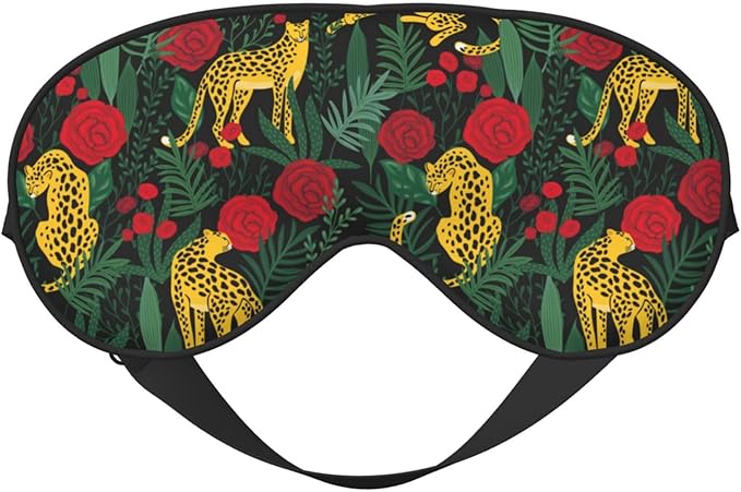 Leopard Tropical Palm Rose Sleep Mask - Soft Comfort Eye Shade - Blackout Eye Cover for Deep Rest Travel Nap Meditation - Bloomnest