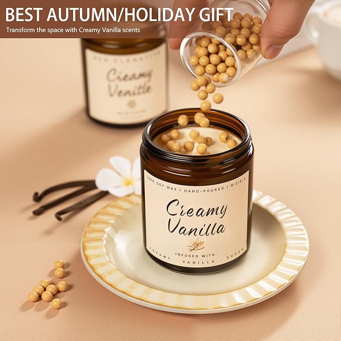 Auelife Fall Candle, Creamy Vanilla Scented Candle for Home - Fall Soy Wax Candles - Autumn Aromatheraphy Candles Gifts Set for Women & Men, Holiday, Thanksgiving Decor, 7oz - Bloomnest