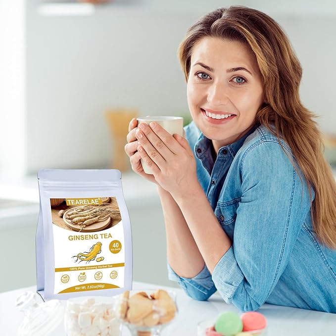 TEARELAE - Ginseng Tea, 40 Count - Pure Ginseng Root Tea Bags - Smooth Flavor - Boost Energy and Focus - Non-GMO - Caffeine-Free - Bloomnest