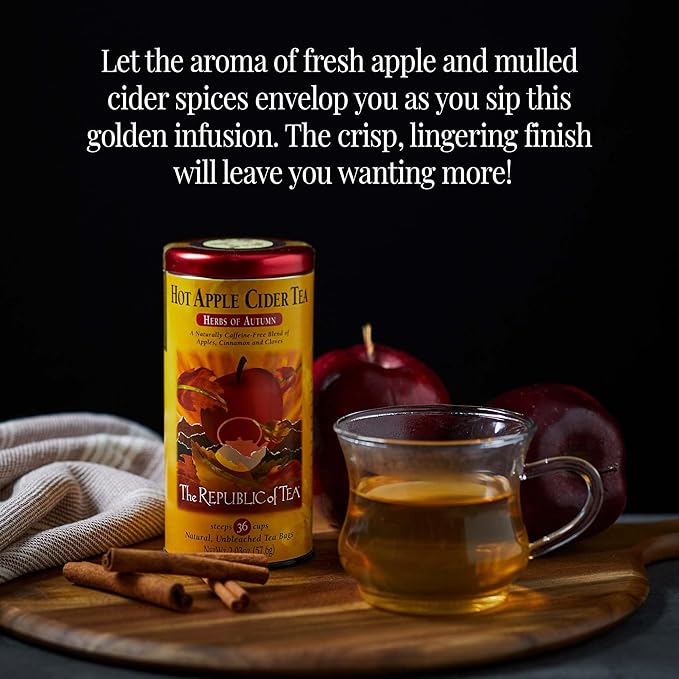 The Republic of Tea - Hot Apple Cider Tea, 36 Tea Bags, Tin | Harvest Herbal Blend | Caffeine-free - Bloomnest