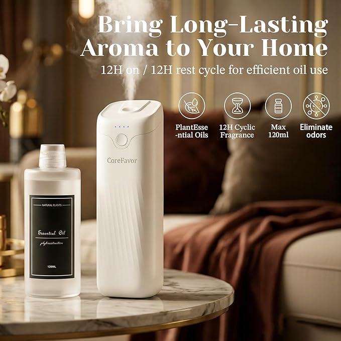 Waterless Essential Oil Diffuser, 4.06fl oz(120ml) Portable Battery Operated Cold Air Aroma Scent Machine, 4 Intensity Levels, Quiet Diffuser for Bedroom Office Bathroom Car (Chic) - Bloomnest