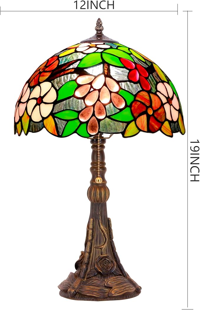 Tiffany Stained Glass Table Lamp 12X12X19 Inch Purple Grape Style Desk Bedroom Living Room Reading Light (Purple Grape) - Bloomnest
