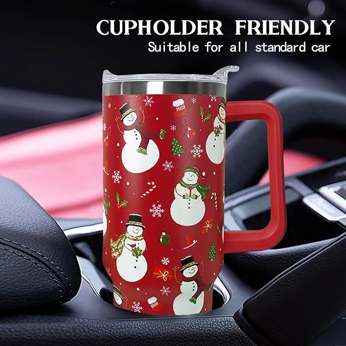 Ceovfoi 40 Oz Christmas Snowman Tumbler Coffee Travel Mug Cup with Handle, Snowman Decor, Christmas Gifts for Women - Bloomnest