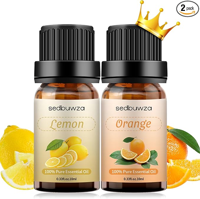 Sedbuwza Lemon Orange Essential Oil Set, Lemon Fragrance Oil Orange Scent Oil Set for Diffuser, Aromatherapy, Massage, Soap, Candle Making 2 x 10 ml Sedbuwza