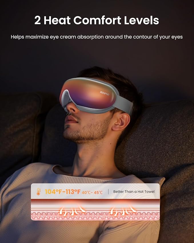 RENPHO Eyeris 1 Eye Massager with Remote, Birthday Valentines Day Gifts for Women Men, Sleep Mask with Heat Compression, Headache Massager for Strain Migraine Relief Stye Eye RENPHO