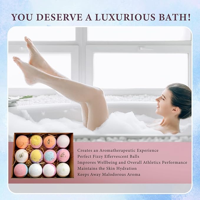 Hemp Oil Bath Bombs Gift Set Natural Refreshing Bubble Bath Kit with 6 Relaxing Scents Made from Pure Essential Oil for Bubble and Spa Bath, Birthday Mother's Valentine's Day Gifts - Bloomnest