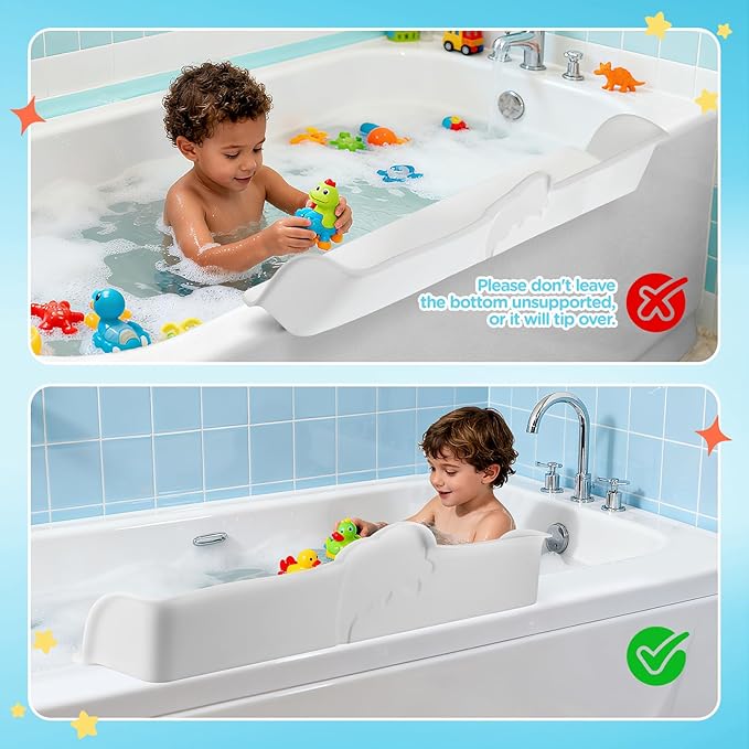 3FT Dolphin Pattern Bathtub Splash Guard Play Shelf for the Wide &Straight Bathtub Edge Toy Tray Caddy Holder Storage Suction Cups Attach to Bath Tub No Mess Water Spill in Bathroom (White) - Bloomnest