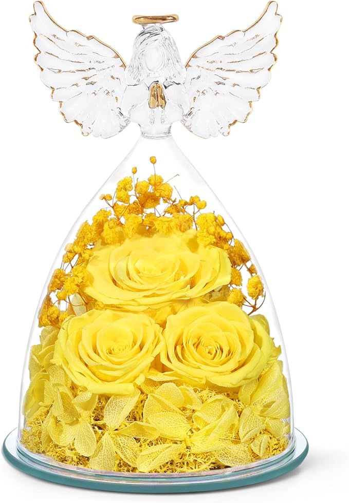Valentines Day Gifts for Her Women Preserved Flower Rose, Forever Eternal Fresh Flowers in Glass Angel Figurines Flowers for Delivery Prime for Grandma Mom Sister Her Wife on Mothers Day Birthday - Bloomnest