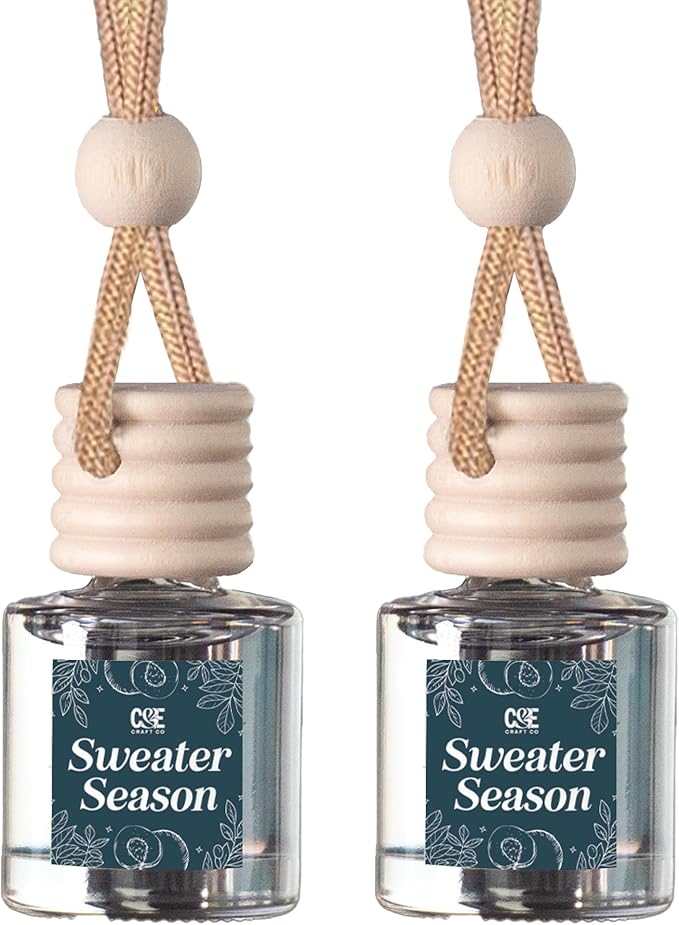 C&E Craft Co Hanging Car Air Freshener Diffuser 2 Pack, Long Lasting Fragrance Oil Car Freshener, Glass Bottle Auto Air Freshener, Made in USA (Sweater Season) - Bloomnest