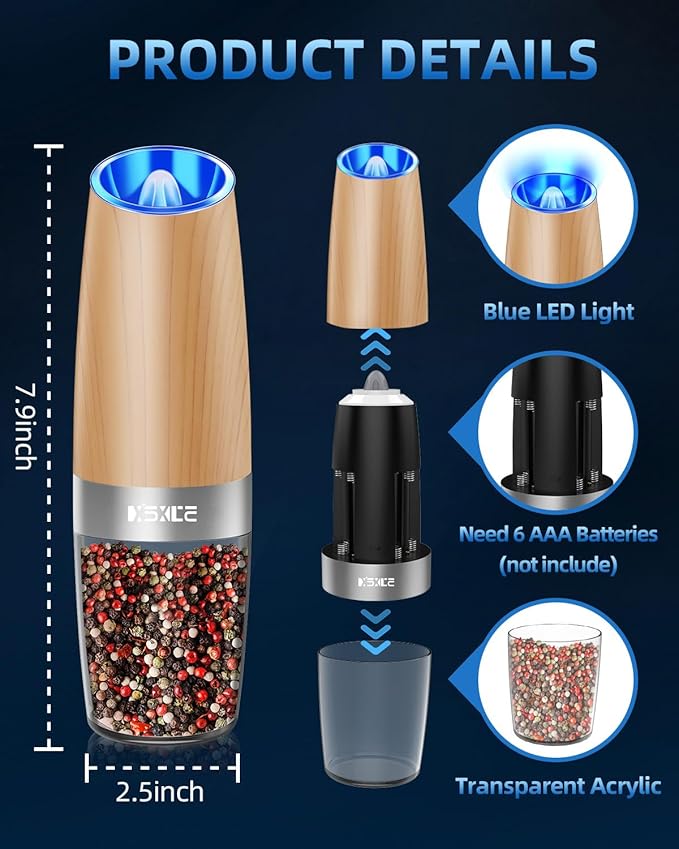 XinXu Electric Pepper Grinder, Salt or Pepper Mills & Adjustable Coarseness, with LED Light, One Hand Automatic Operation -Set/RoseRed - Bloomnest