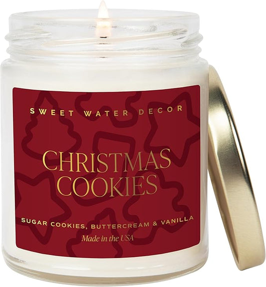 Sweet Water Decor Christmas Cookies Scented Candles - Christmas Stocking Stuffers Soy Candles with Vanilla Scent - Christmas Candles with 40 Hours Burn Time - 9Oz Gold Lid Clear Jar Wax Candles - Bloomnest