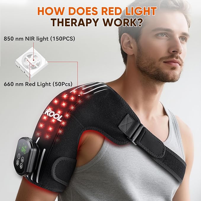 Red Light Therapy for Shoulder Pain Relife, Cordless Portable Shoulder Massager Heating Pad, Infrared Light Therapy for Arthritis,Improve Joint Muscle，660nm&850nm Red Light Heated Wrap - Bloomnest