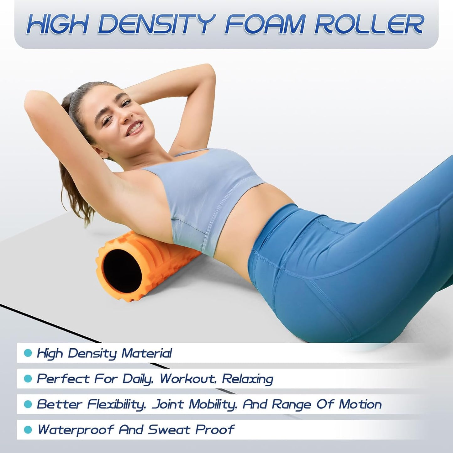 Foam Roller High Density Foam Roller Set for Deep Tissue Muscle Massage, 18" Trigger Point Fitness Exercise Massage Roller Self-Myofascial Release for Whole Body (Orange)