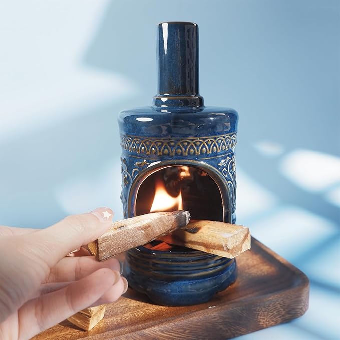 Ceramic Bird & Flower Palo Santo Burner–Stylish Chiminea for Sage、Incense Cones and Candle, Perfect for Meditation, Yoga, Altar & Home Decor – Easy to Clean, Enhance Your Zen Experience - Bloomnest