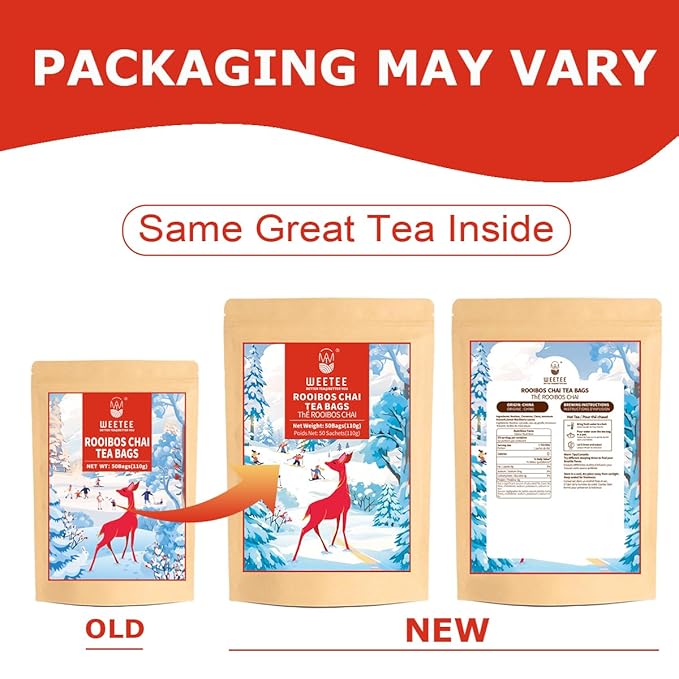 WT WEETEE Rooibos Chai Tea Bags, South African Red Tea with Cinnamon, Cloves, Cardamom, Natural Caffeine-free Herbal Tea, 50 Counts Spiced Rooibos Tea - Bloomnest
