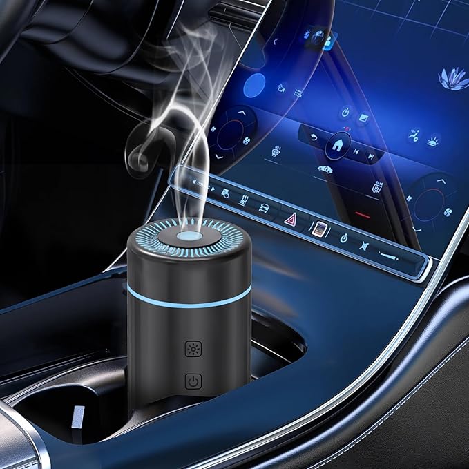 100ML Car Diffuser, USB Rechargeable Battery Operated, Powered Cordless Essential Oil Humidifier, 7 LED Color Lights 2 Timer Modes for Car Outdoor Home (Black) - Bloomnest