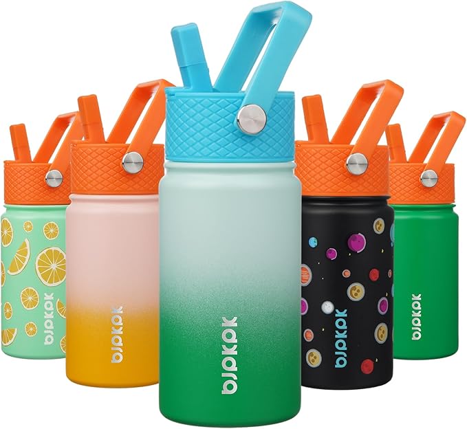 BJPKPK Insulated Water Bottle with Straw Lid, 15 oz Stainless Steel Metal Water Bottles, Reusable Leak Proof BPA Free Thermo, Flask, Cups - Meadow - Bloomnest