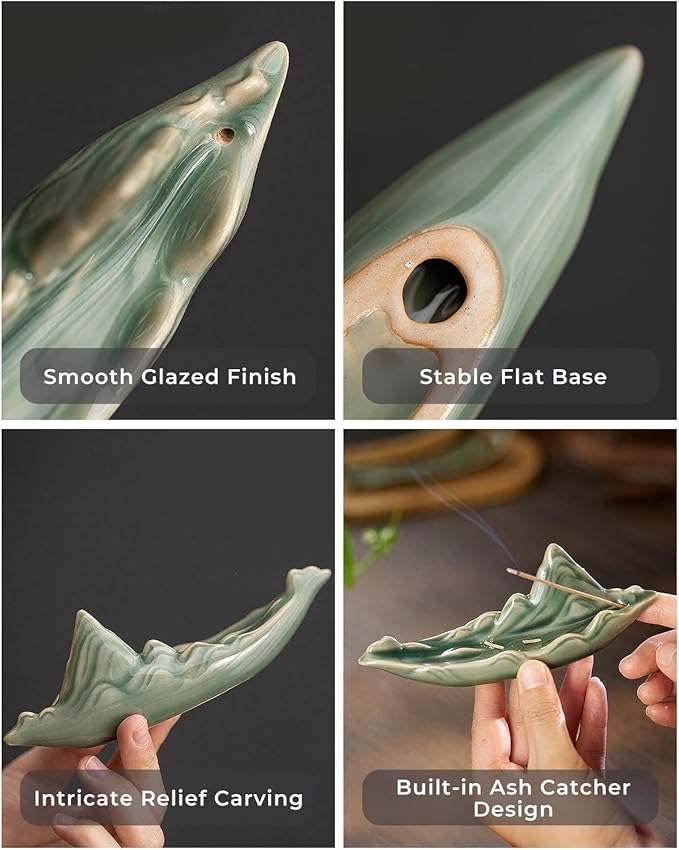 Zen Incense Stick Holder with Ash Catcher – Chinese Rivers & Mountains Landscape Ceramic Boat Incense Burner for Home, Spa, Meditation, Yoga