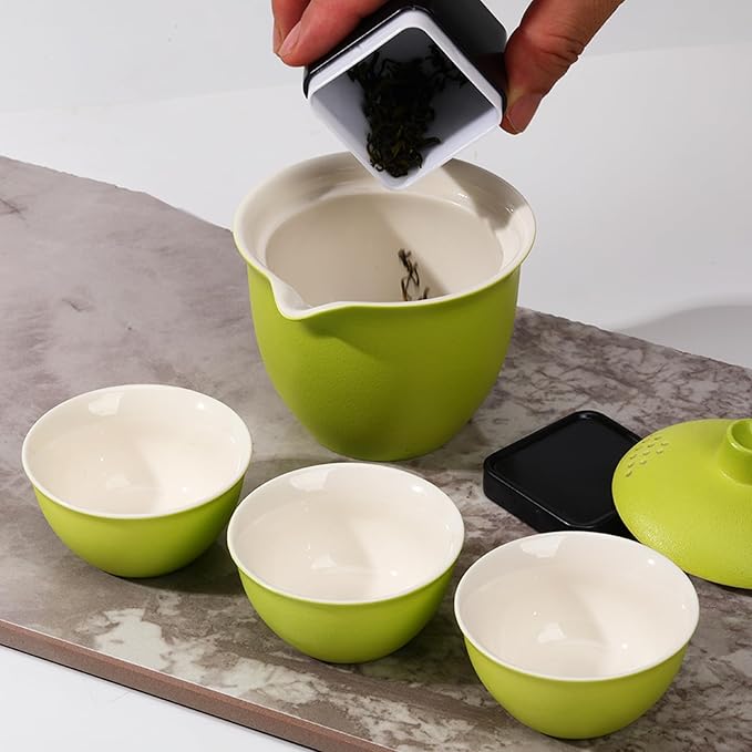Porcelain Japanese Gongfu Tea Set for Adults, Chinese Travel Tea Sets Ceramic Gaiwan Asian Mini Teapot Set, Portable Kungfu tea Party set for adults, Tea Lovers Gifts for Outdoor and Office - Bloomnest