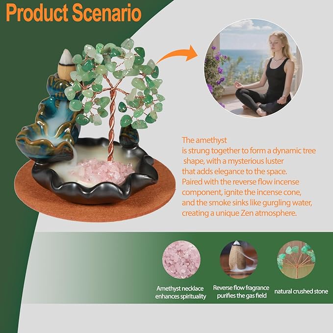 Backflow Incense Burner, Waterfall Incense Holder, Gemstone Money Tree Home Decoration, Office Desk Accessories for Women, House Warming Gifts New Home Fathers Day Dad Gifts - Bloomnest