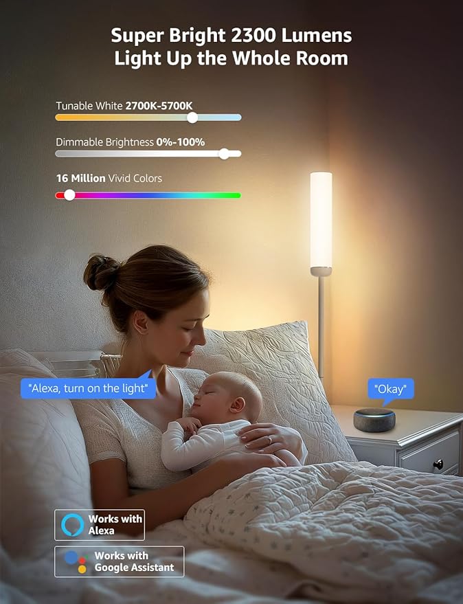 Lepro O1 AI Floor Lamps, 2300LM Smart Standing Lamp Works with Alexa, Modern Floor Lights with Music Sync, Personalized AI Lighting Designer,RGB Lamps for Living Room,Bedroom, APP Control, 2.4GHz Only - Bloomnest