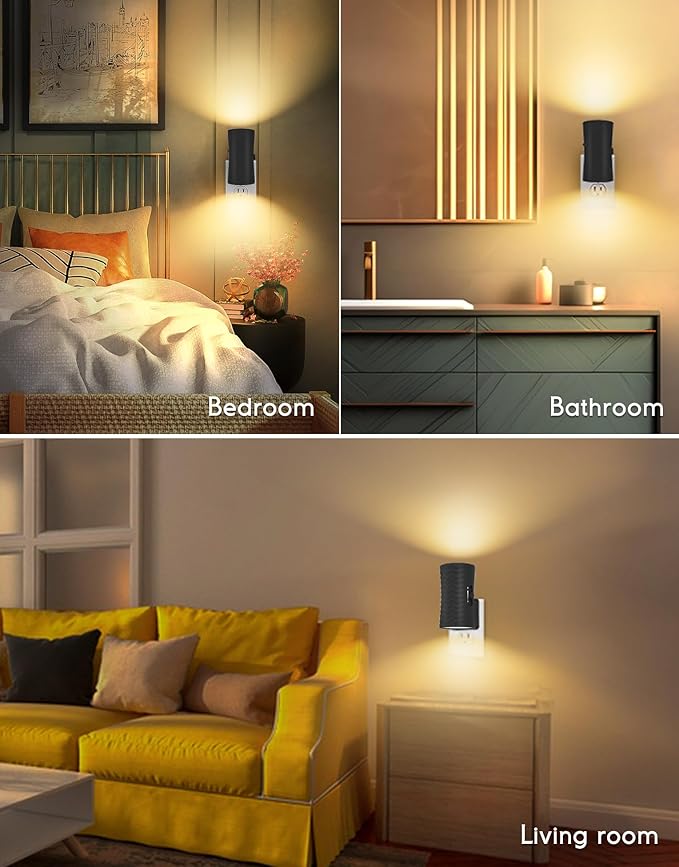 Night Lights Plug into Wall, 360° Rotatable Plug in Night Light with Light Sensor, 3000K/5000K Light Switch, 0-100LM Adjustable Brightness, Dimmable Night Light for Hallway Bedroom Stairway, 2 Pack - Bloomnest