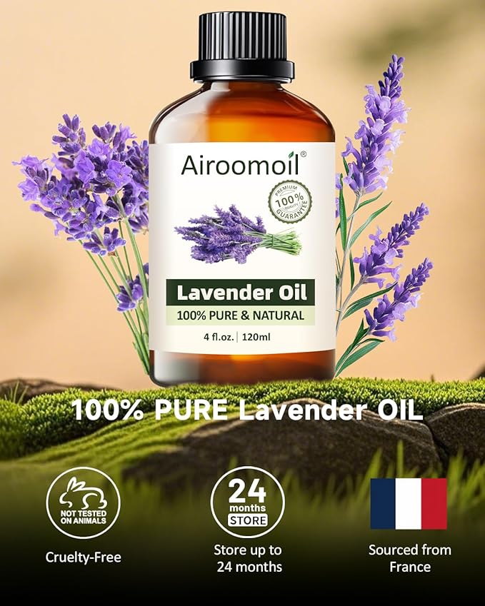 Premium Lavender Essential Oil for Relaxation DIY Diffusers Candles Nails Soaps Shampoo Scented Oil 4 Fl Oz Airoomoil