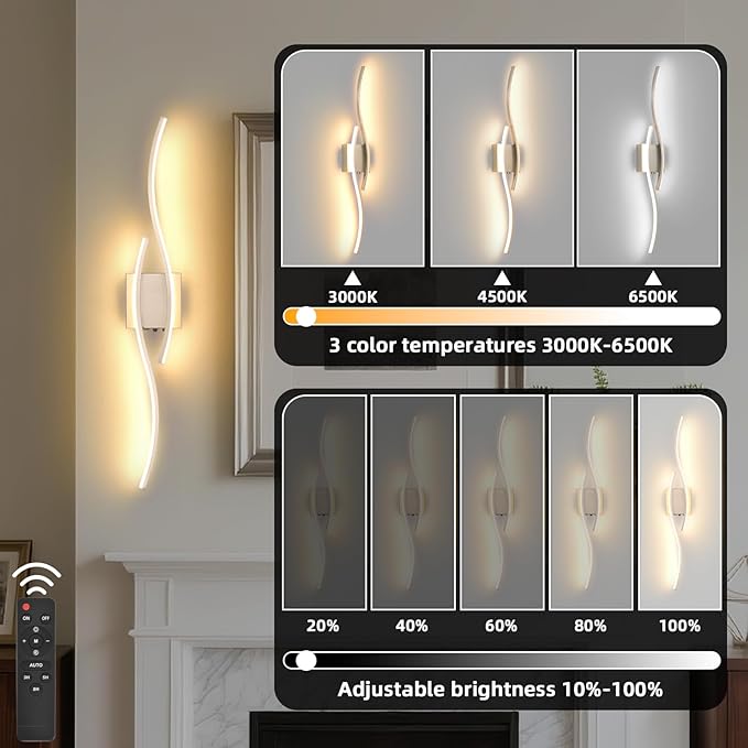 Battery Operated Wall Sconce, Silver USB Rechargeable Wireless Sconces set of 2, LED Dimming Wall Lamp 3 Color/Timer/Memory, 31.4 Inch Brushed Nickel Wall Lights for Bedroom Living Room Hallway - Bloomnest