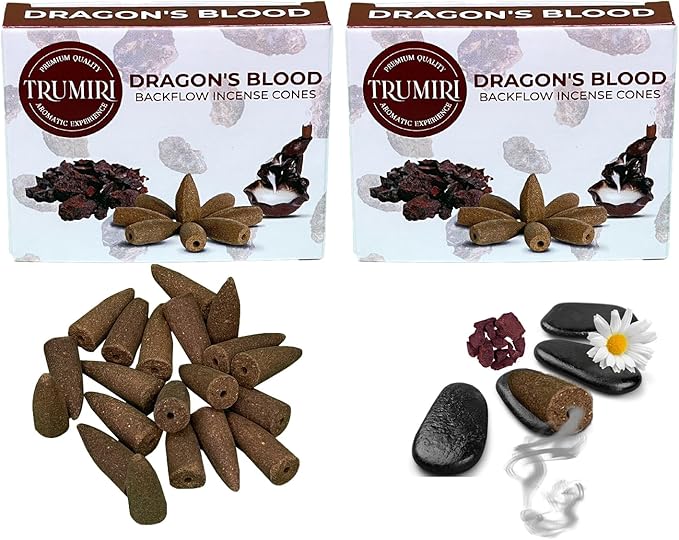 Dragons Blood Backflow Incense Cones - Total 20 Incense Cones Waterfall - Dual Pack of 10 Incense Backflow Cones - Waterfall Incense Cones - Incense Waterfall Cones TRUMIRI