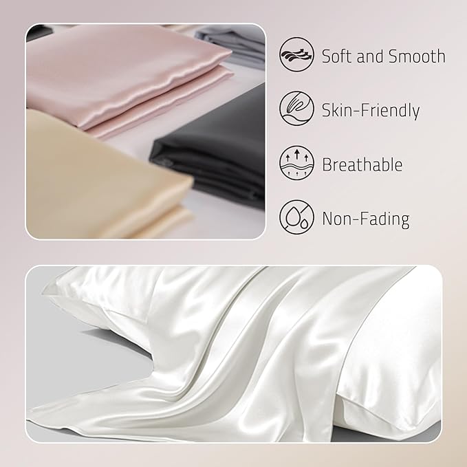 Mulberry Silk Pillowcase for Hair and Skin Prevent Acne Pillowcase Both Sides Real Silk Pillowcases Organic Silk Pillow case with Hidden Zipper, Ivory, Standard (20"×26") - Bloomnest