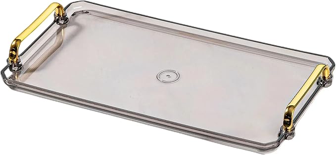 Acrylic Serving Tray with Handles Ottoman Countertop Decorative Spill-Proof Tray for Coffee Table Living Room Bedroom16 x 9 x 0.8 inches (Gray) - Bloomnest