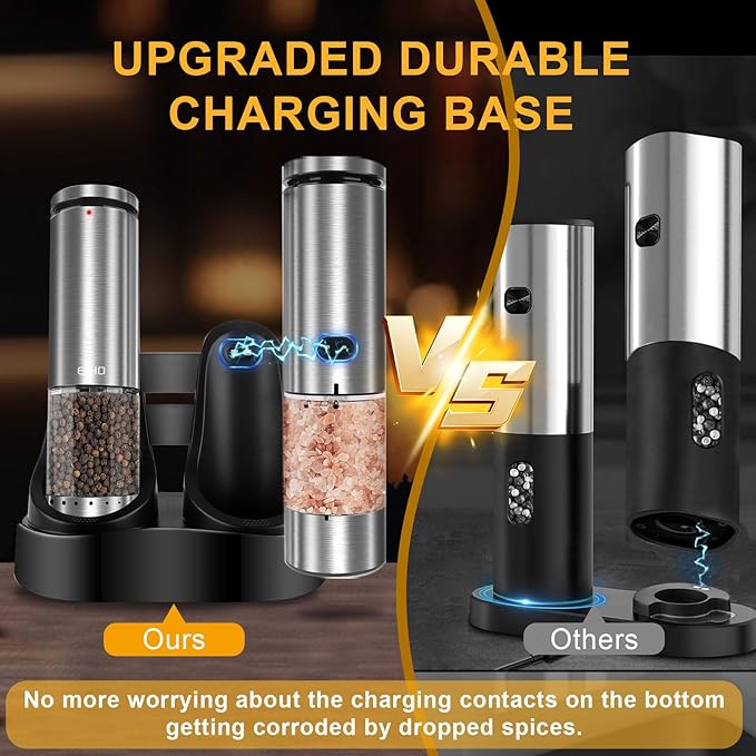 Electric Salt and Pepper Grinder Set Rechargeable, External Adjustable Coarseness, Automatic Salt & Pepper Shakers Mills, Kitchen Gadgets,Stocking Stuffers Christmas Cooking Gifts for Adults Men Women - Bloomnest