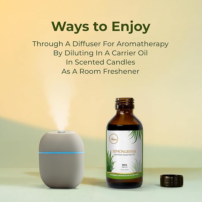 My Ace Lemongrass Essential Oil – 100% Pure & Natural, Steam Distilled, Therapeutic Grade for Diffusers, Aromatherapy, Soap & Candle Making, Non-GMO, Vegan – 4 fl oz MyAce