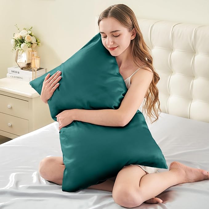 INFIIXSO Silk Pillow Cases 2 Pack Standard Size, Ultra Smooth & Soft Mulberry Silk Pillow Case for Hair and Skin, Breathable Cooling Silk Pillowcase with Hidden Zipper (Teal, 20x26 Inches) - Bloomnest