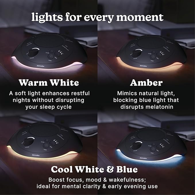 Homedics Sleep Better Portable Sound Machine, Night Light,12 Soothing Sounds Including White Noise, Rain, and Thunderstorm, Ultra-Portable Design, Auto-Off Timer, Ideal for Travel & Baby Sleep, Black - Bloomnest