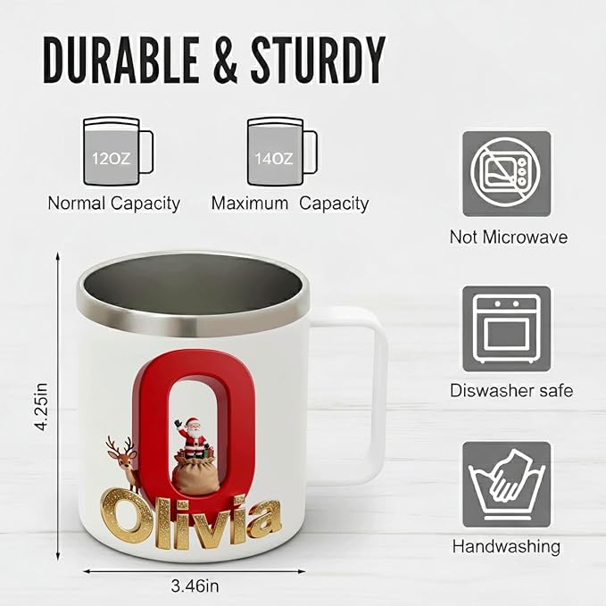 Personalized Christmas Insulated Coffee Mug with Handle – Custom Initial Letter Double Wall Stainless Steel Travel Tumbler for Hot & Cold Drinks – Unique Holiday Gift for Men, Women, & Kids(B111) - Bloomnest