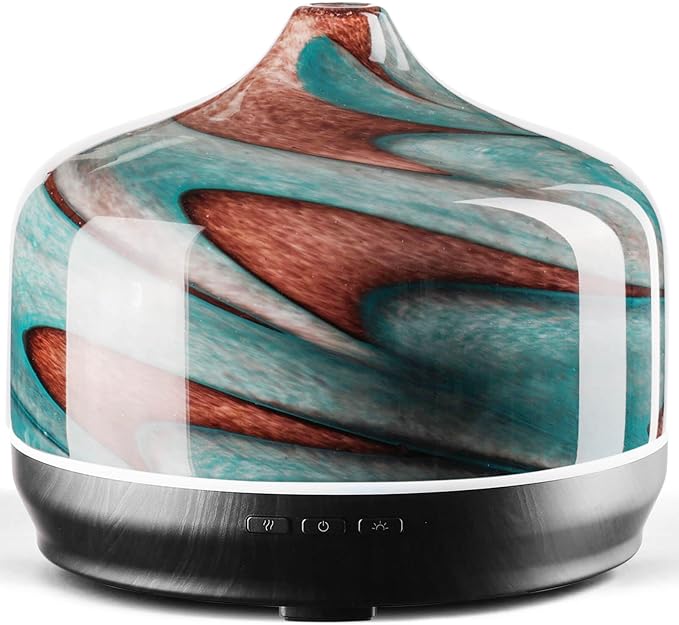 Porseme 500ml Glass Essential Oil Diffuser Aromatherapy Ultrasonic Cool Mist Humidifier 15-21 Running Hours Waterless Auto-Off Air Diffusers for Sleeping Yoga Office Working Spa and Rest (Teal Green) - Bloomnest